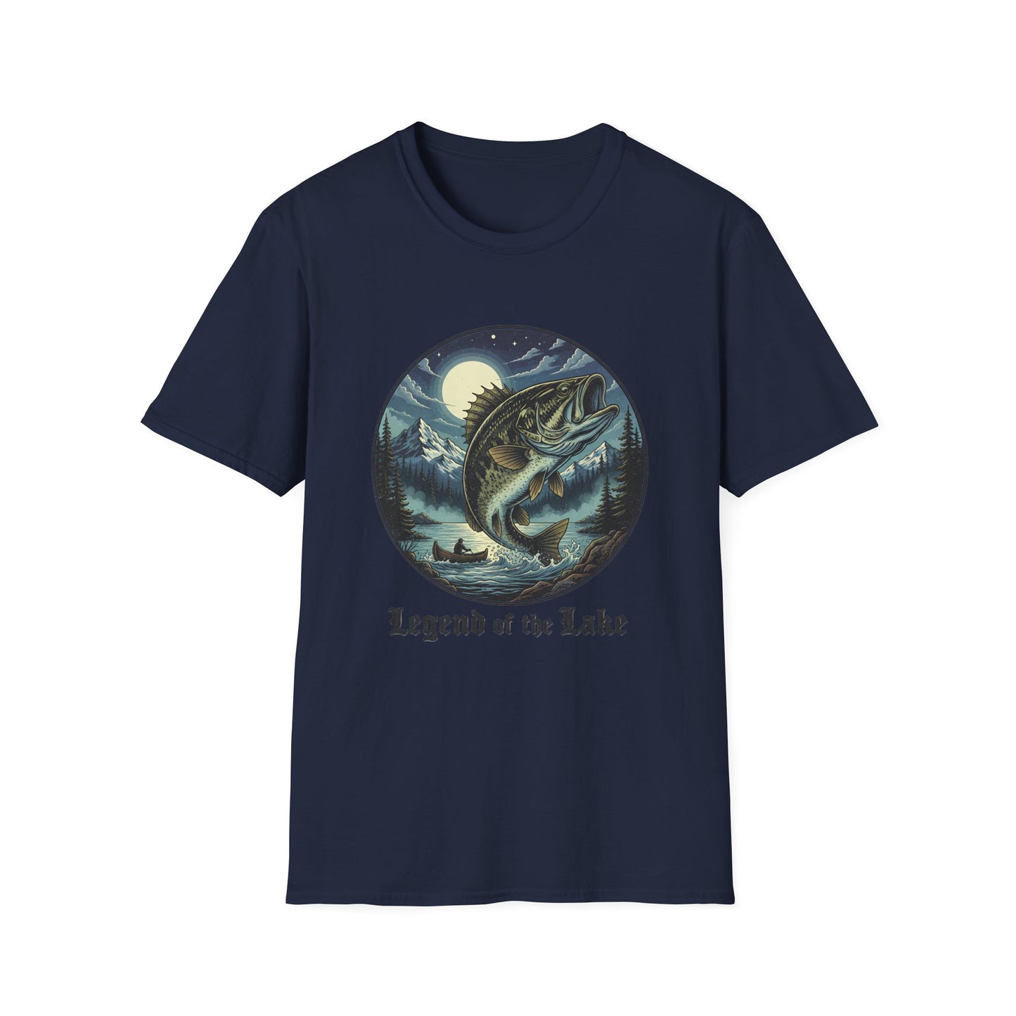 Legend of the Lake Tee vintage lake fishing graphic t-shirt fabric texture close-up