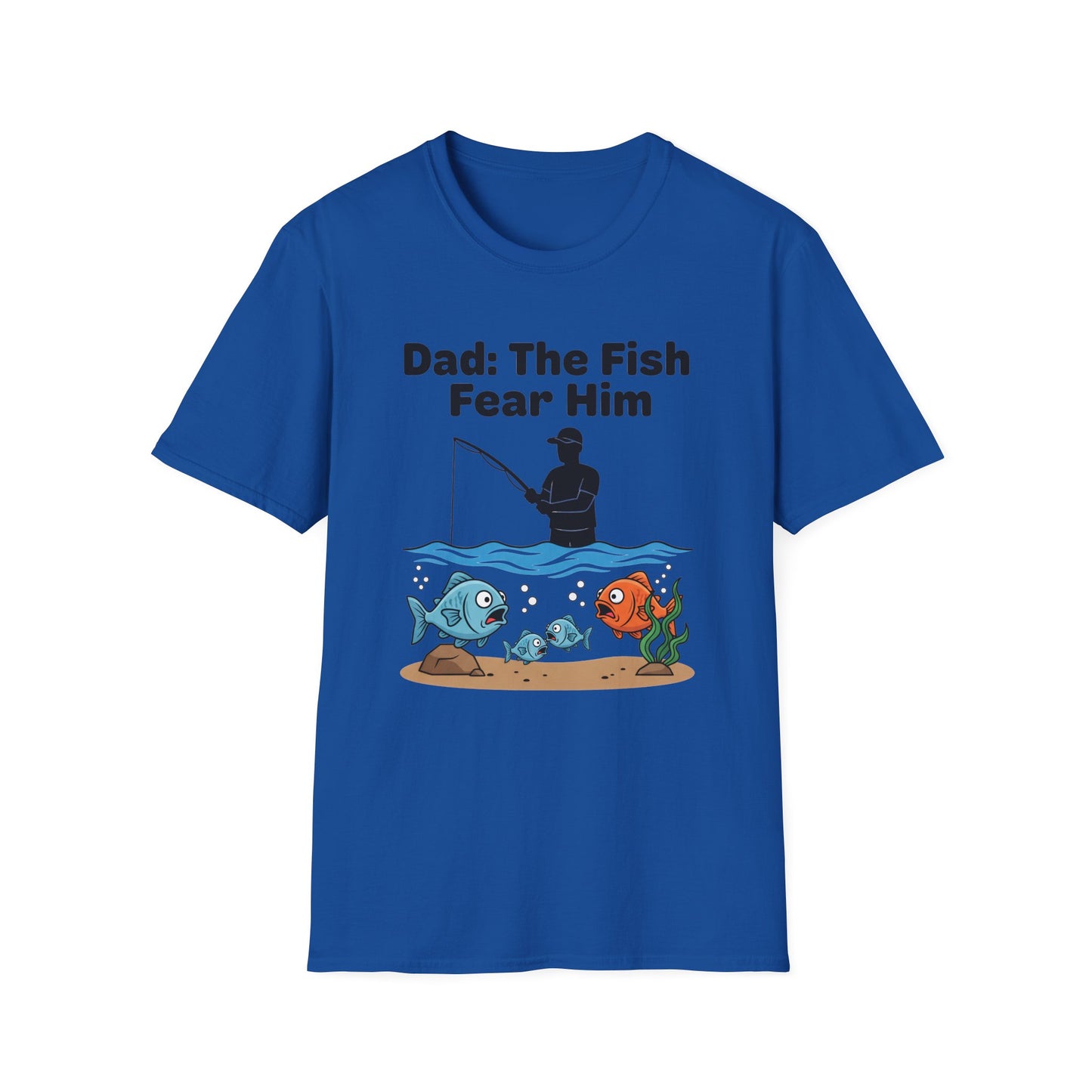 Dad The Fish Fear Him Tee (V2) flat lay back view on neutral background