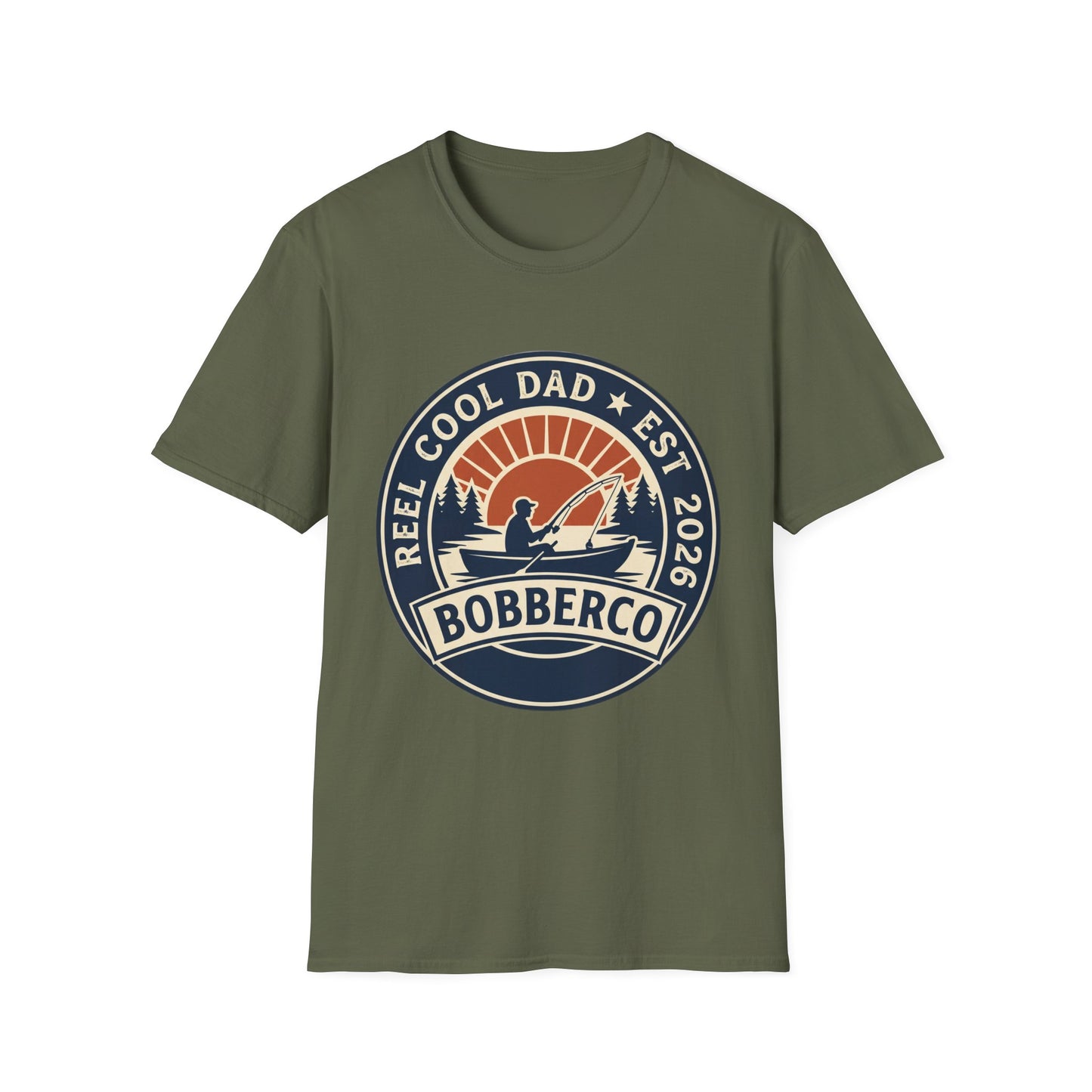 Reel Cool Dad Tee (Retro Logo) side view on model