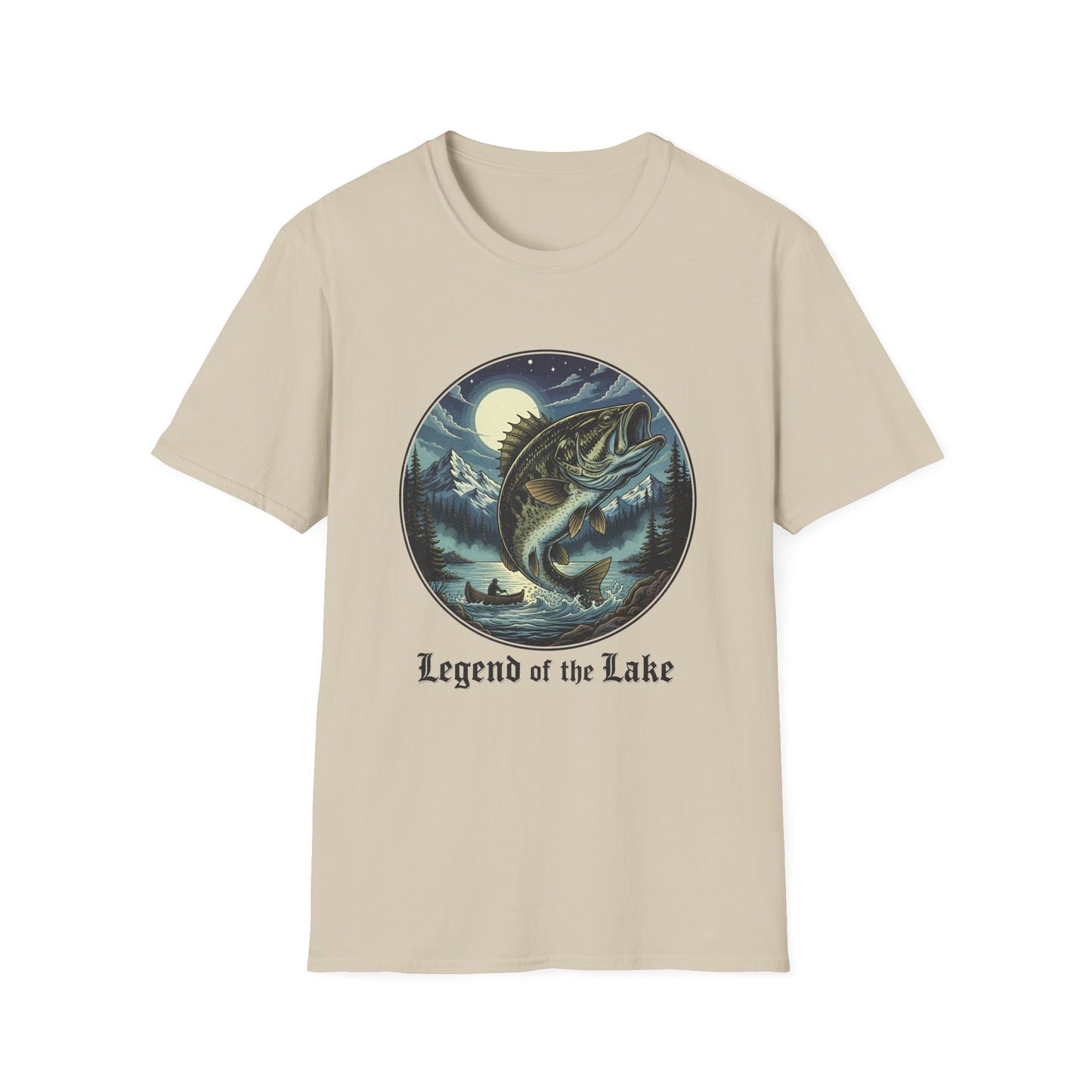 Legend of the Lake Tee vintage lake fishing graphic t-shirt chest print close-up