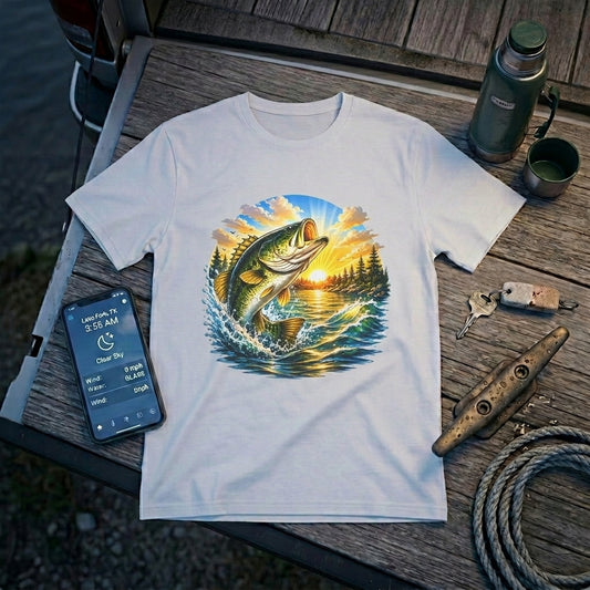 Sunrise Largemouth Bass Fishing T-Shirt – Sunrise Lake Graphic Tee