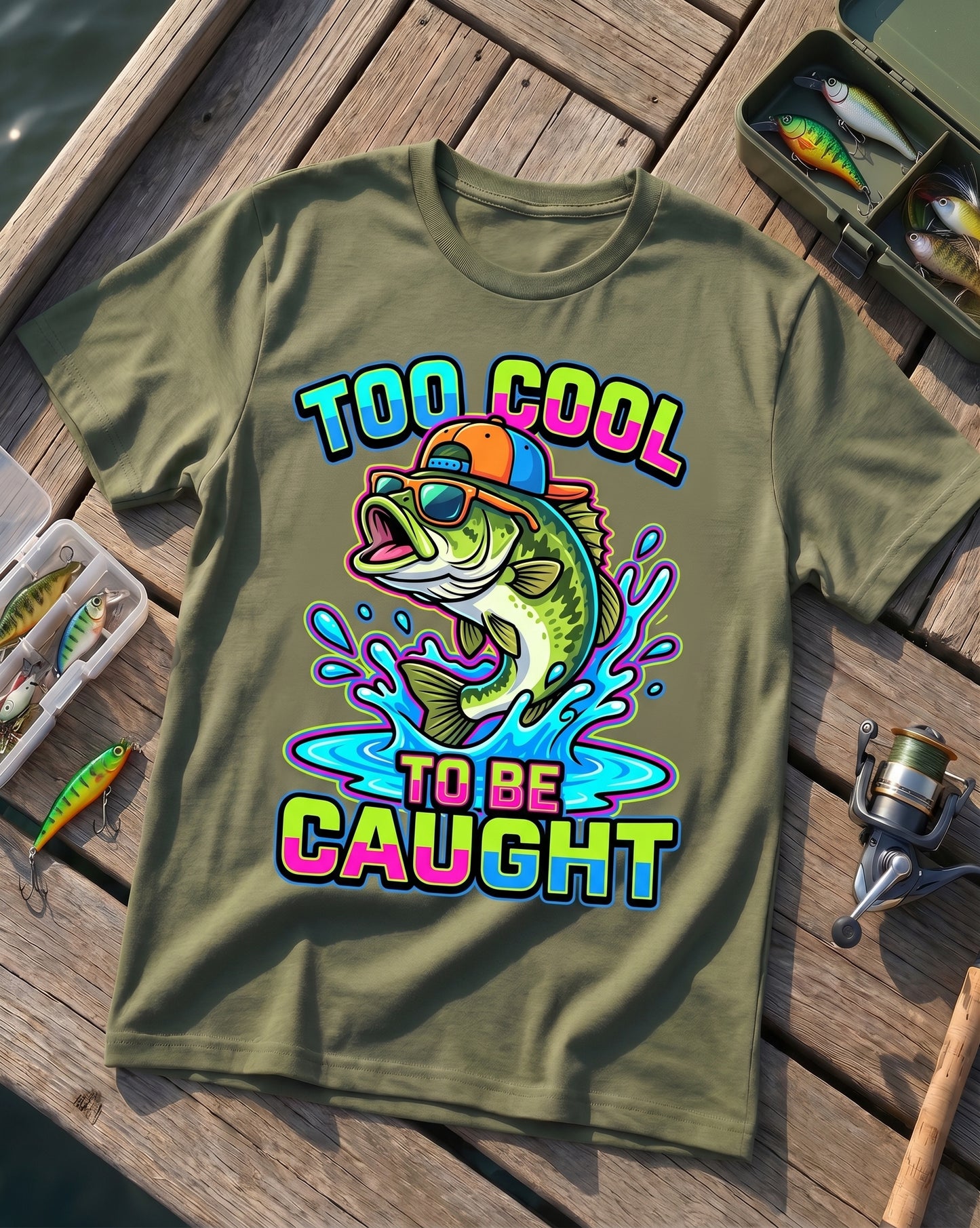 Too Cool To Be Caught Funny Fishing T-Shirt – Bass Graphic Tee