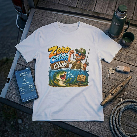 Zero Catch Club Funny Fishing T-Shirt – No Fish Club Tee